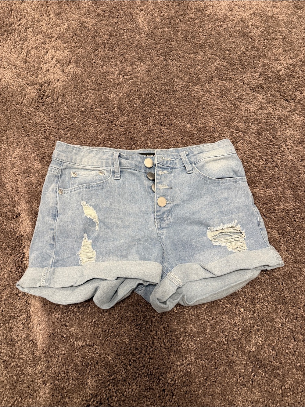 Dollhouse Light Blue Distressed Cuffed Denim Shorts